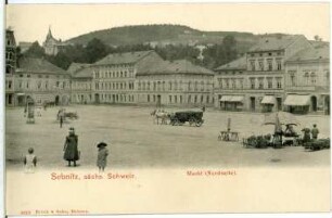 Sebnitz. Markt mit Pferdefuhrwerk