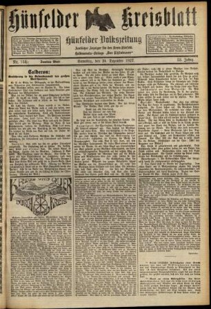 Zweite Ausgabe vom Samstag, den 24. Dezember 1927.