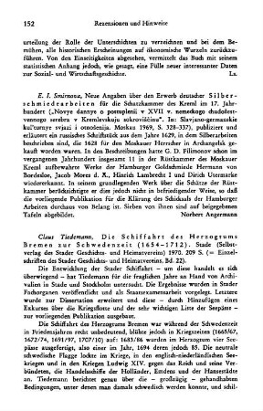 Tiedemann, Claus :: Die Schiffahrt des Herzogtums Bremen zur Schwedenzeit, 1645 - 1712, (Einzelschriften des Stader Geschichts- und Heimatvereins, 22) : Stade, Selbstverlag des Stader Geschichts- und Heimatvereins, 1970