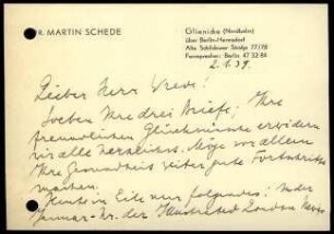 M. Schede an W. Wrede