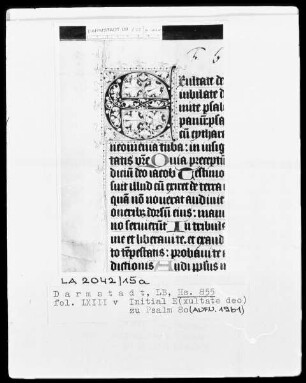 Psalterium und Hymnar (Chorpsalter) — Initiale E (xultate deo), Folio 63verso