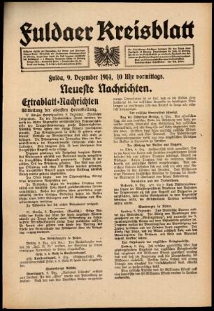 Erste Ausgabe vom Mittwoch, den 09. Dezember 1914.