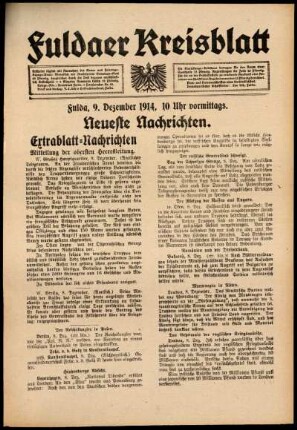 Erste Ausgabe vom Mittwoch, den 09. Dezember 1914.