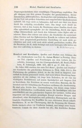 168-169 [Rezension] Michel, Anton, Humbert und Kerullarios; 2. Teil