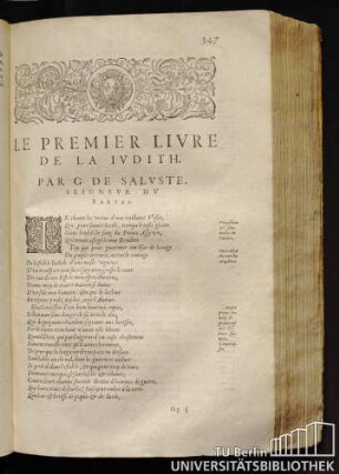Le Premier Livre De La Iudith. Par G. De Saluste, Seignuer Du Bartas.