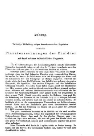 Anhang. Die Planetenrechnung der Chaldäer. Ergänzende Bemerkungen.