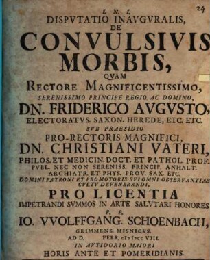 Christiani Vateri Diss. inaug. de convulsivis morbis
