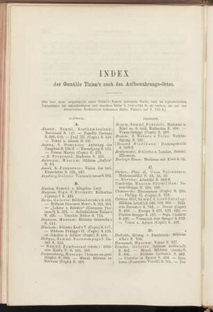Index der GemäldeTizian's nach den Aufbewahrungs-Orten.