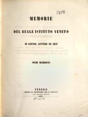 Memorie del Reale Istituto Veneto di Scienze, Lettere ed Arti, 16. 1871