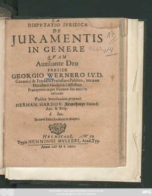 Disputatio Iuridica De Iuramentis In Genere