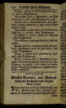Appendix Etlicher Exempel von Ausrechnung der Flächinen und Cörper