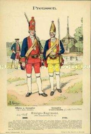 Uniformdarstellung, Offizier und Grenadiere des Garde-Grenadier-Regiments, Königreich Preußen, 1725/1735.