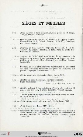 Sièges et meubles (Nr. 140-160)