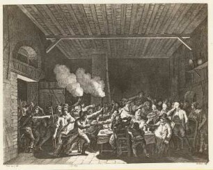 Französische Revolution 1789. Gefangenennahme des Königs Louis Seize a Varennes 22. Juni 1791. Aus: Tableau hist. de la Révol. franç..... Dresden: SLUB H.Gall.D7