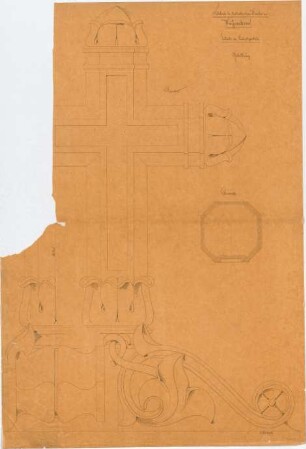 Voit, August von; Weißenhorn; Pfarrkirche - Hauptportal - Giebelkreuz (Ansicht, Querschnitt)