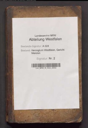 Protokolle des kurfürstlichen weltlichen Gerichts Menden