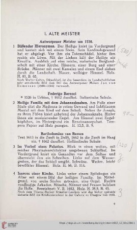 I. Alte Meister (Nr. 1-65)