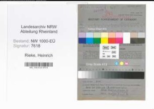 Entnazifizierung Heinrich Rieke, geb. 11.05.1899 (Maurer)