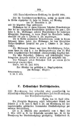 Anrechnung der vikarisch oder provisorisch im öffentlichen Schuldienste zugebrachten Zeit bei Bemessung der Dienstalterszulagen : [F. Oeffentliches Schulwesen]