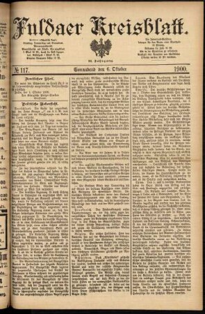 Erste Ausgabe vom Samstag, den 06. Oktober 1900.