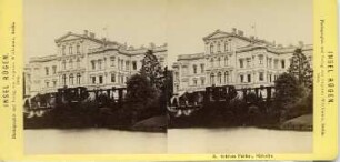 Putbus, Insel Rügen. Schloß Putbus (Umbau 1827-1832; J. G. Steinmeyer), Südseite. Stereofoto (Albuminpapier auf Karton mit Atelieraufdruck), 1885