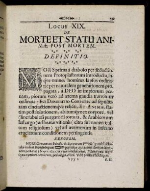 Locus XIX. De Morte Et Statu Animæ Post Mortem.