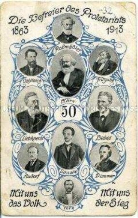 Postkarte zum 50jährigen Jubiläum der Gründung der Sozialdemokratie
