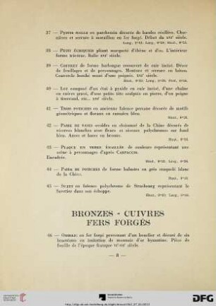 Bronzes – Cuivres – Fers Forgés (Nr. 46-68)