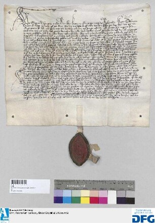 Georius, Abt des Egydienklosters zu Nürnberg vidimiert eine Urkunde (Nr. 92 (a)) König Sigmunds vom 4. Oktober 1417.