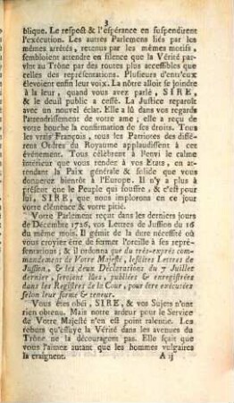 Trés-Humbles, Trés-Respectueuses Et Itératives Remonstrances Que présentent au Roi notre très-honoré & Souverain Seigneur les Gens tenant sa Cour de Parlement