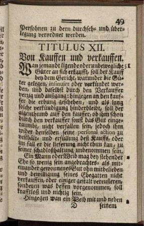Titulus XII. Von Kauffen und verkauffen