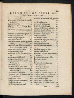 Rerum In Hoc Opere Memorabilium Index.