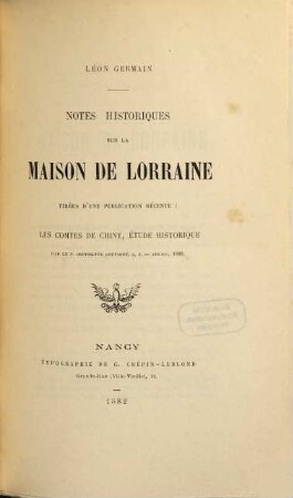 Notes historiques sur la maison de Lorraine