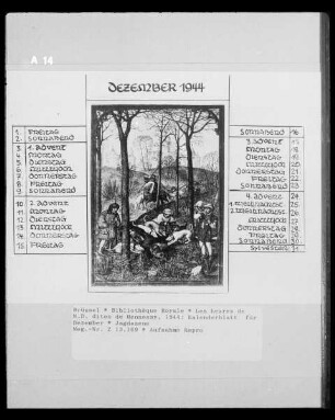 Les heures de N. D. dites de Hennessy, Kalenderblatt für Dezember, Jagdszene