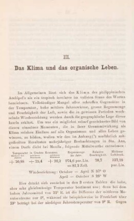 III. Das Klima und das organische Leben