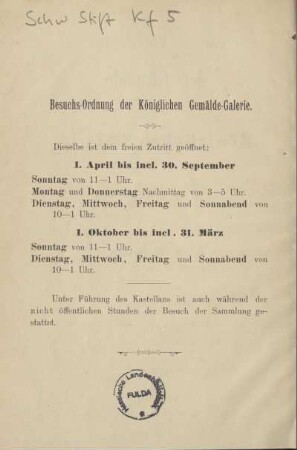 Besuchs-Ordnung der Königlichen Gemälde-Galerie.
