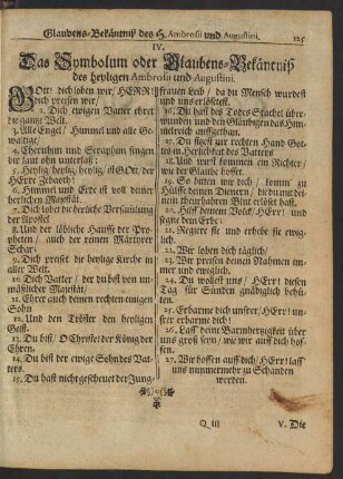 IV. Das Symbolum oder Glaubens-Bekäntniß des heyligen Ambrosii und Augustini