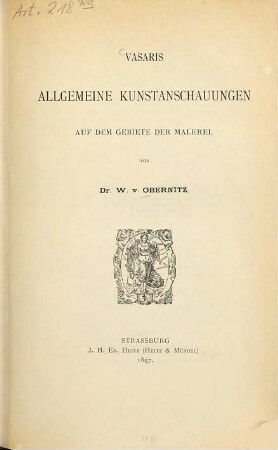 Vasaris allgemeine Kunstanschauungen auf dem Gebiete der Malerei