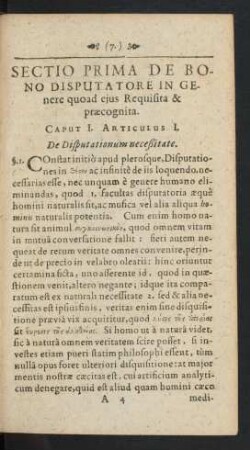 Articulus I. De Disputationum neceßitate.