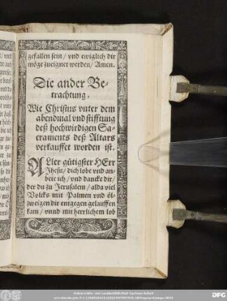 Die ander Betrachtung. Wie Christus unter dem abendmal und stifftung deß hochwirdigen Sacraments deß Altars verkauffet worden ist.
