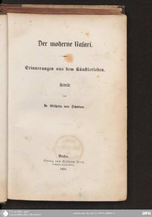 Der moderne Vasari : Erinnerungen aus dem Künstlerleben ; Novelle