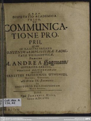 De communicatione proprii disputationes duae