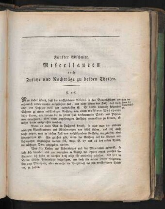 Fünfter Abschnitt. Miscallaneen auch Zusätze und Nachträge zu deinen Theilen.