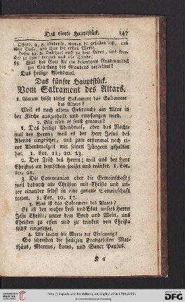 Das fuenfte Hauptstueck: Vom Sakrament des Altars