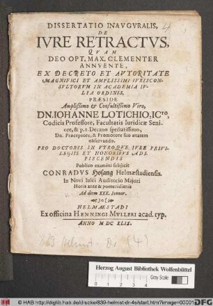 Dissertatio Inauguralis, De Iure Retractus