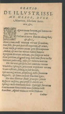 Oratio De Illustrissimo Heroe, Duce Mauricio, Electore Saxoniae, etc.