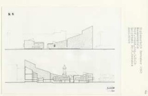 Kammerspiele, Berlin-Schöneberg (Diplomarbeit bei Bernhard Hermkes): Ansichten von der Straßen- und Hofseite