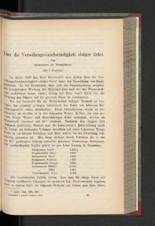 Über die Verseifungs-Geschwindigkeit einiger Ester