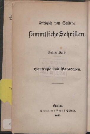 Contraste und Paradoxen : eine Novelle