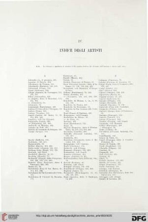 IV. Indice degli artisti